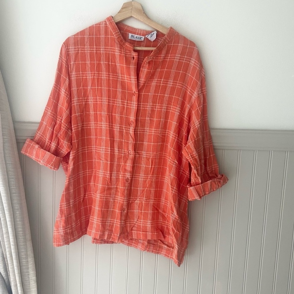 Vintage Blair Orange Plaid Button Down Shirt 2XL 100% Cotton